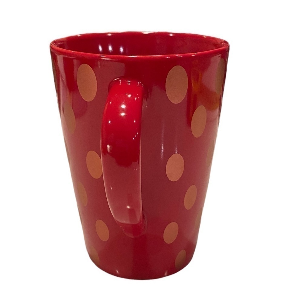 STARBUCKS 2005 16 oz Red with Gold Oval Polka Dots Coffee Mug Cup - Picture 2 of 8